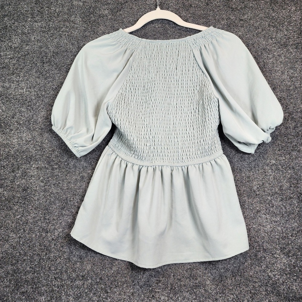 Halara Womens Sage Green Smocked‎ Puff Sleeve Cottagecore Fairy Peplum Blouse S - Picture 8 of 8
